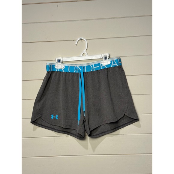 Under Armour Pants - Under Armour Women's Gray Athletic Shorts Blue Waistband Drawstring Size Medium